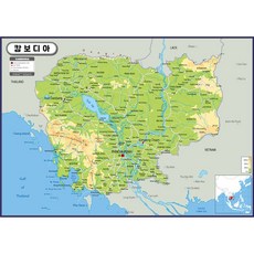 지도닷컴 코팅형 캄보디아 지형지도 110 x 78cm, 1개