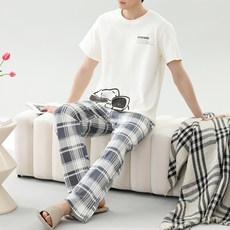 세컨핑크 남성용 내남자의 완벽한 캐주얼 잠옷 반팔 + 긴바지 세트