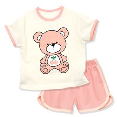 Little rabbit 孩童愛心小熊印花短袖套裝