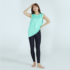 soleil 女款無袖印花背心 + 高腰水上運動緊身褲防磨衣套組