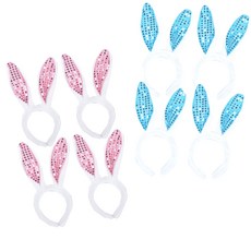 PARTYSHOW 可愛亮片兔子髮箍2款套組, 粉紅色, 藍色, 4套