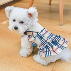 강아지 테디 체크 프릴 원피스 PRDP025, 혼합색상, 1개