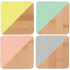 danica STUDIO 竹製雙色杯墊, 黃色 + 綠色 + 粉色 + 灰色, 4個
