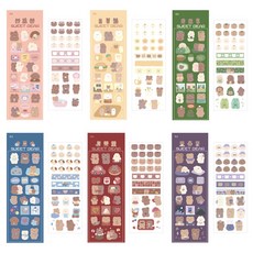 Riri World 可撕除無痕 可愛小熊 手帳裝飾貼紙 12款套組, 1套, 混合色