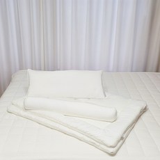 ahtty blanc 兒童用雙面莫代爾寬版嬰兒枕 + 四季被 + 身體枕 + 嬰兒枕套 2入 + 身體枕枕芯套組, 白色