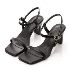 GODSHOE 女款迷你橢圓鞋跟繫帶涼鞋 高跟鞋 7公分, 黑色, 235