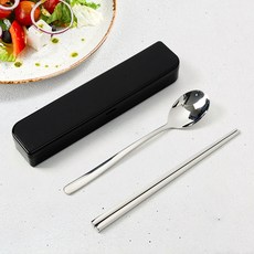便攜式餐具組, 1套, 黑色, 湯匙 + 筷子 + 收納盒
