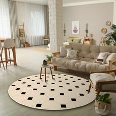 LEEJUNG 經典方格紋可水洗圓形防滑地墊