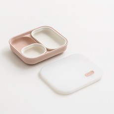 TACKAON 123 矽膠吸附2格餐盤 + 2格蓋子 + 配料碗 + 長碗組, 1套, 裸粉色(餐盤), 象牙白(碗)