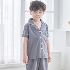 DOSSY 男童絲質素色翻領短袖短褲睡衣套裝