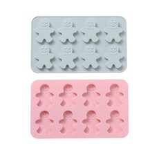 8格矽膠薑餅人造型模具 2入, 藍色, 粉色, 1組