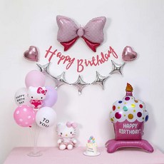 피앤비유니티 핑크 캐릭터 생일 케익 풍선 가랜드 세트, 03 헬로키티 핑크, 1세트