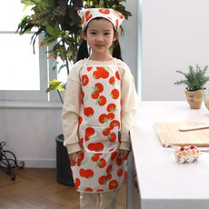 bebe chouette 孩童番茄圖案防水圍裙+頭巾+繩釦 2入