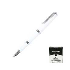 SAILOR 寫樂 質感鋼筆+卡式墨水管 12入, F, 白色（鋼筆），黑色（墨水）