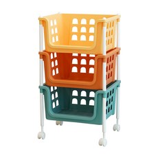 水果粉彩收納籃 3層滾輪型, 1個, 混合顏色