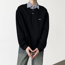 DM 假兩件翻領大學T