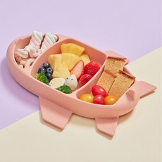 NATURE LOVE MERE 嬰幼兒ABC飛機吸盤餐盤, 單品, 珊瑚粉