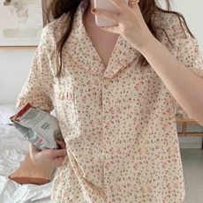 Eolipeul 女款花卉夏季短袖上下身睡衣套裝