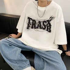 제이티엘 남성용 텍스트 루즈핏 박시 반팔 티셔츠