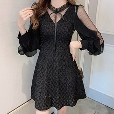 POPLARNC Rianlin 亮片透視連身裙 含大尺碼, 黑色