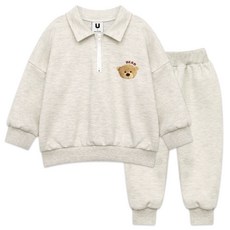 LITTLE RABBIT 童款半拉鍊式翻領小熊圖案長袖上衣+縮口長褲套裝