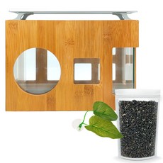 Aquatera 木質魚缸 AMZW30+魚缸裝飾仿真植物+造景石 1kg+LED燈組, 黑沙（地板）