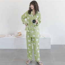 女款孕婦鈕扣式羊圖案睡衣家居服上下套裝