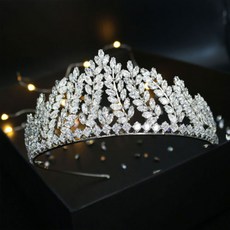 髮飾公主婚禮鋯石生日派對皇冠, 銀色, 1個