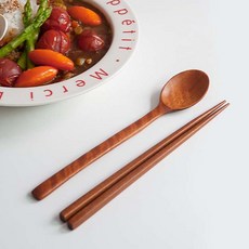 니코트 우드 작은 수저 세트, 1세트, 숟가락 + 젓가락, 베이직