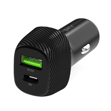 SKY Feel M2 車用高速充電器 雙孔點菸器 USB PD 20W + QC3.0 18W, 黑色, SKY-M2