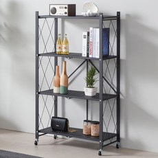 트레벨 원터치 철제 접이식 폴딩 선반, 블랙, 4단