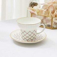 임페리얼포슬린 로즈넷 웨이브 티컵 앤 소서 145ml, 화이트 + 골드 + 핑크, 1개