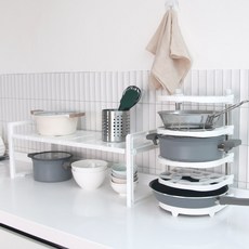 Divert 智慧收納寬度可調式置物架 1200 + 煎鍋收納架套裝, 白色