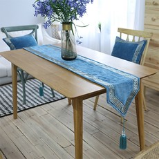 居家風天鵝絨刷毛桌旗, 30 x 180 cm, 藍色