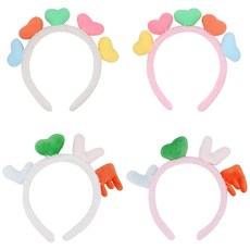 LivingDA 毛絨愛心髮箍 蓬蓬 2款 + 毛絨LOVE髮箍 2款 套組, 1套, 象牙白, 粉紅色(愛心), 白色, 粉紅色(LOVE)