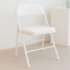 일상도구 철제 접이식 쿠션 등받이 의자, 화이트, 1개
