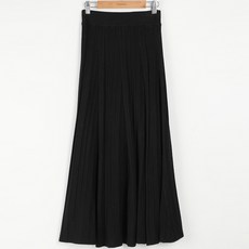 빼빼 여성용 밴딩 플리츠 플레어 니트 롱 스커트