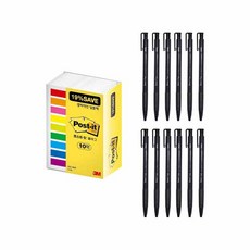 3M Post-it 油性圓珠筆 1.0mm 12入+便利貼 683-9KP-10, 黑色（圓珠筆）, 1套