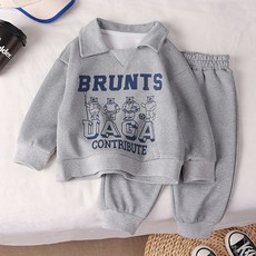 JOYMULTI 童款時尚翻領大學T+束口褲套裝