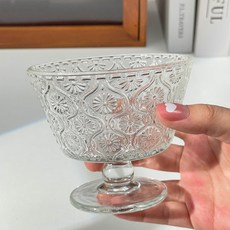 Parajuni 高腳玻璃希臘優格甜點杯 花朵 10.3 x 9 cm HJ0342, 2個, 透明