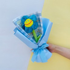 러블리팜 조화 귀염뽀짝 해피스마일 인형 꽃다발 S, 블루, 1개