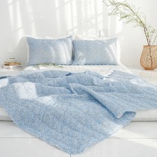 SCOHome 韓國製雪花涼感泡泡紗滾邊薄被 + 含鋪棉芯鋪棉墊組