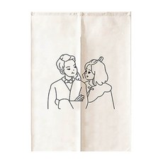 올나인 에이홉 사랑스러운 커플 라인 프린팅 파티션 커튼 양문형