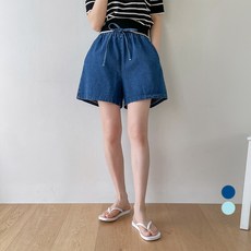 데이템 여성용 밴딩 데님 숏 팬츠