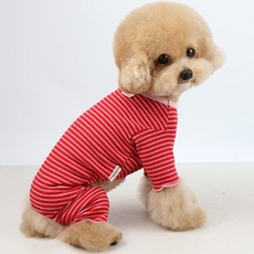 Grooming Dog 小狗條紋日常小熊連身衣, 紅色, 1個