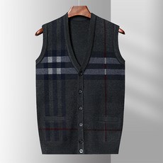 DM 男款V領格紋圖案背心