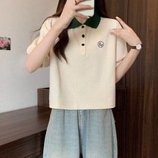 女款翻領刺繡短袖T恤 A24SMT031402