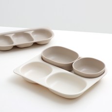 TACKAON 四角Eco Gen 3格深餐盤+分菜盤+飯碗+湯碗組, 象牙色(深盤),棕色(共享盤,飯碗,湯碗), 盤子+分享盤+飯碗+湯碗, 1組
