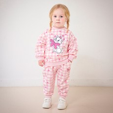 mollimelli 女童迪士尼瑪麗貓可愛格紋上下衣套裝