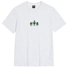 okstar 男女通用透氣刺繡仙人掌短袖T恤 7TS047, 淺灰色